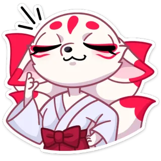 😌 sticker, kitsune, cáo, anime, kawaii, nhân vật, đỏ, trắng whatsapp sticker