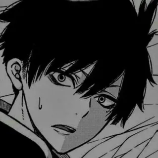 🖤 Anime, Manga, Garçon, Portrait, Noir et blanc, Sérieux, Sueur telegram sticker