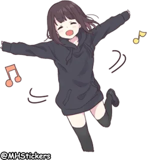 💃 @MHStickers Аниме девушка, Танцы, Музыкальные ноты, Милый, Мультфильм telegram sticker