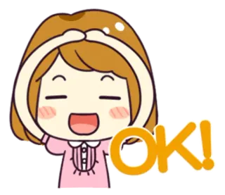 👌 OK! ok, cartoon, girl, affirmative, happy whatsapp sticker