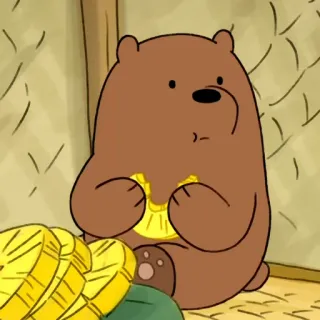 🍍 медведь, мультик, животное, милый, желтый, сидящий, млекопитающее whatsapp sticker
