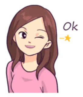 😉 ok menina, piscadela, ok, desenho animado telegram sticker