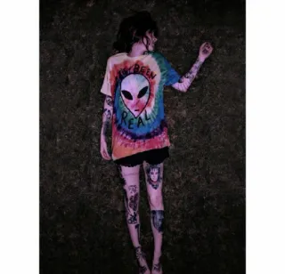 👽 REAL Tie Dye, Người ngoài hành tinh, Áo thun, Phụ nữ, Hình xăm telegram sticker
