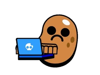 🥔 patata, portátil, cráneo, dibujos animados, triste, ordenador, trabajando whatsapp sticker