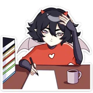 😒 démon, écriture, dessin animé, bureau, bureau telegram sticker
