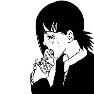 😋 애니메이션, 아이스크림, 소녀, 먹는, 만화, 흑백 telegram sticker