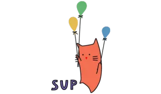 🐱 SUP gato, globos, saludo, naranja, animal, lindo whatsapp sticker