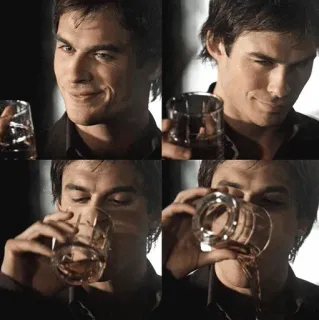 🥃 Damon Salvatore The Vampire Diaries vampiro, Ian Somerhalder, bebida, hombre, alcohol telegram sticker