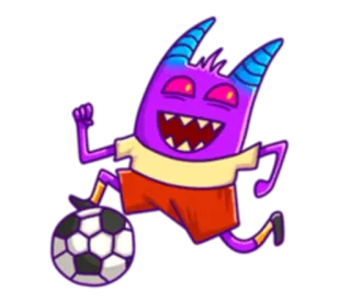 🏐 monster, fußball, cartoon, lila, dämon, sport, football whatsapp sticker