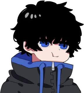 😤 anime boy, mắt xanh, tóc đen, sticker, hoạt hình, dễ thương, áo hoodie telegram sticker