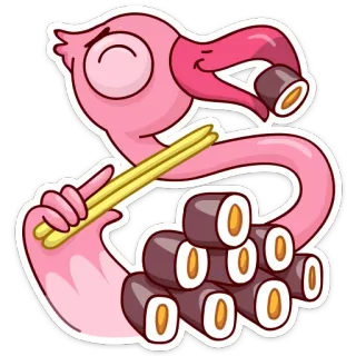 🍚 Flamingo, Sushi, Essen, Cartoon, Tier, Essstäbchen, Süß, Kawaii telegram sticker