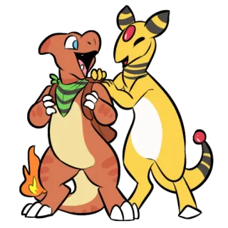 💼 Charmeleon and Ampharos pokemon, charmander, ampharos, cartoon, anime, friendly, fanart whatsapp sticker