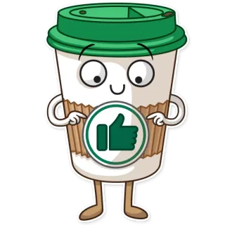 👍 cà phê, đồ uống, giơ ngón tay cái, chấp thuận, phim hoạt hình, nước giải khát telegram sticker
