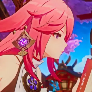 💜 Yae Miko Genshin Impact アニメ, ビデオゲーム, 原神, 八重神子, キャラクター, 女性, 狐 telegram sticker