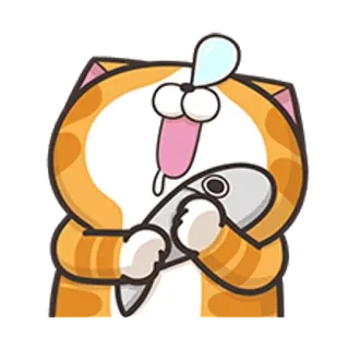 🐵 고양이, 물고기, 만화, 동물, 주황색, 신남, 스티커 telegram sticker
