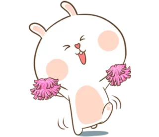 🐽 królik, słodki, szczęśliwy, cheerleaderka, zwierzę, kreskówka, różowy, pompony telegram sticker