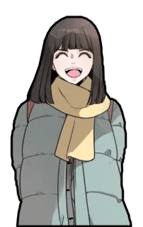 😄 menina, cachecol, mulher, desenho animado, sorrindo, ilustração telegram sticker