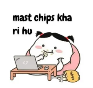 😎 mast chips kha ri hu Phim hoạt hình, Ăn khoai tây chiên, Đồ ăn nhẹ, Máy tính xách tay, Dễ thương, Cô gái telegram sticker