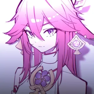 🔮 Yae Miko Genshin Impact 애니메이션, 비디오 게임, 분홍색 머리, 여우, 키츠네 whatsapp sticker