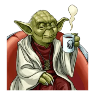 ☕ Yoda Star Wars 尤达, 星球大战, 绝地, 咖啡, 卡通, 放松 telegram sticker