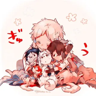 🥰 ぎゅう Anime, Kreskówka, Słodkie, Przytulanie grupowe, Postacie, Ilustracja telegram sticker