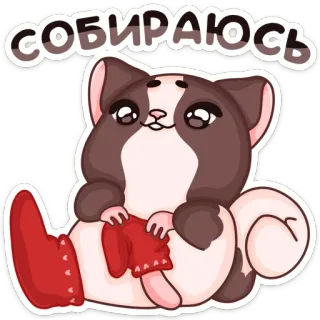 😬 СОБИРАЮСЬ 고양이, 귀여운, 동물, 만화, 스티커, 러시아, 겨울, 양말 telegram sticker
