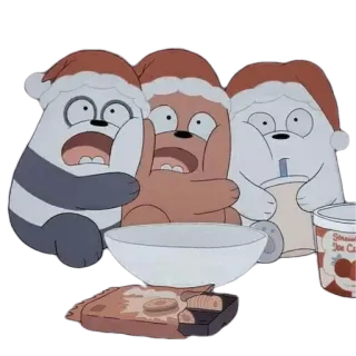 😱 dessin animé, ours, noël, We Bare Bears, Ice Bear, Grizzly, panda telegram sticker