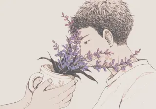 🌸 человек, цветы, растение, искусство, рисунок, эскиз, портрет telegram sticker