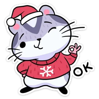👌 OK หนู, โอเค, หมวกซานต้า, คริสต์มาส, น่ารัก, เสื้อสเวตเตอร์, เกล็ดหิมะ telegram sticker