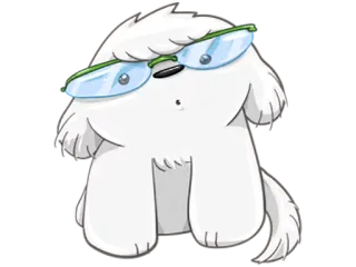 👀 hond, cartoon, bril, wit, dier telegram sticker