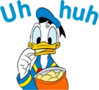 😉 Donald Duck Uh huh мультфильм, еда, чипсы, Дональд Дак, перекус, Дисней, анимированный telegram sticker