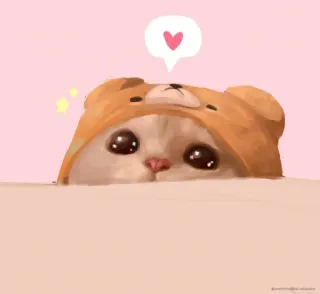 🌟 gato, lindo, animal, gatito, kawaii, oso, capucha, rosa, corazón telegram sticker