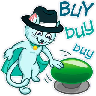 😁 Buy buy buy gato, sombrero, botón, comprar, compras, dibujos animados, animado telegram sticker