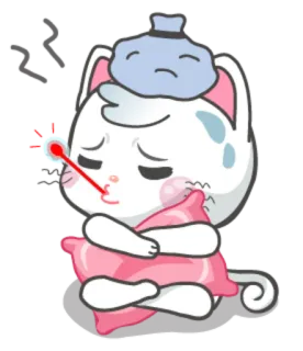 😷 cat, sick, fever, illness, cartoon, cute, headache telegram sticker