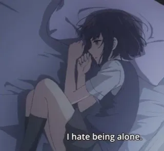🖤 I hate being alone. anime, triste, sola, ragazza, letto telegram sticker