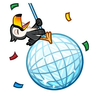 🥳 pássaro, bola de discoteca, festa, celebração, confete, tucano, animal telegram sticker