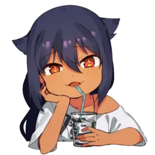 😺 Anime, Oreilles de chat, Boire, Mignon, Manga, Dessin animé, Fille telegram sticker