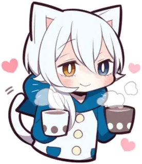 ☕ Anime, Katze, Kawaii, Süß, Manga, Chibi, Katzenmädchen, Kaffee, Tee telegram sticker