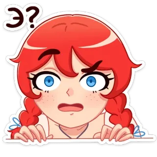 ❓ Э? การ์ตูน, ผู้หญิง, คำถาม, ผมแดง, อนิเมะ whatsapp sticker