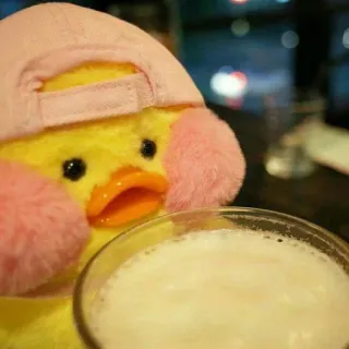 😐 canard, peluche, jouet, animal, boisson, chapeau, cache-oreilles, mignon telegram sticker