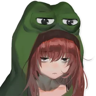 😪 pepe, dziewczyna anime, mem, kultura internetu, żaba, bluza z kapturem telegram sticker