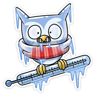 🤒 owl, cold, winter, frozen, thermometer, sick, cartoon, sticker telegram sticker