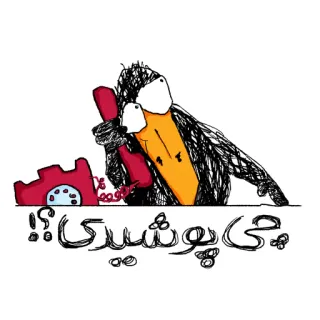 😏 چی پوشیدی!؟ bird, phone, calling, sketch, curiosity, question, doodle telegram sticker