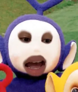 😦 Tinky Winky Teletubbies Teletubbies, Tinky Winky, programma TV, programma per bambini, divertente, meme, modificato telegram sticker