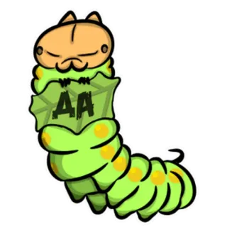 ➕ AA Desenho animado, Animal, Lagarta, Gato, Verde, Amarelo telegram sticker