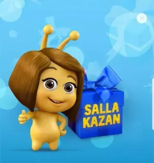 😅 SALLA KAZAN pszczoła, kreskówka, maskotka, prezent, niebieskie pudełko telegram sticker
