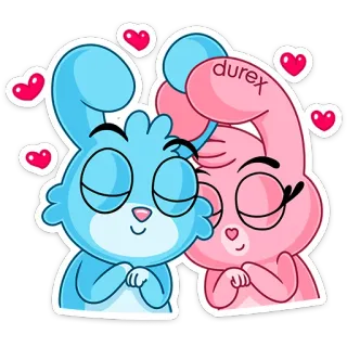 😍 durex cartoon, love, hearts, bunnies, romance telegram sticker