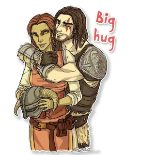 ☺️ Skyrim Big hug peluk, video game, zirah, karakter, penyayang telegram sticker