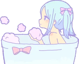 🛀 gadis, mandi, bak mandi, imut, kawaii, pastel, gelembung whatsapp sticker