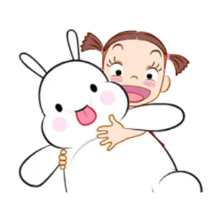 😃 Mädchen, Hase, Cartoon, niedlich, Umarmung, fröhlich telegram sticker